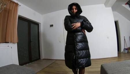 Preview- Cum Play on My New Long Black Shiny and Puffy Jacket 184