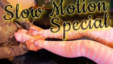 Pissing while getting a sockjob in cute pink striped knee socks ( + second view ) (silent slow motion special)