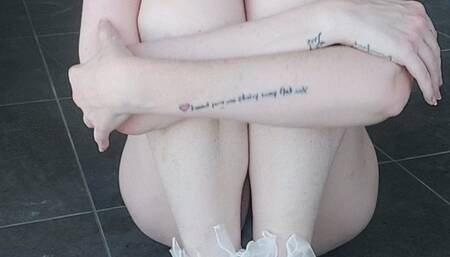 Stevie showing her white lacy socks, long legs and sneezing the whole time