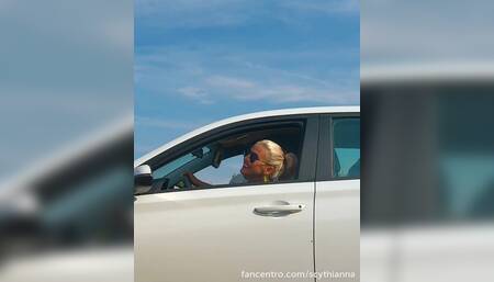 Officer blowjob with striptease on the road