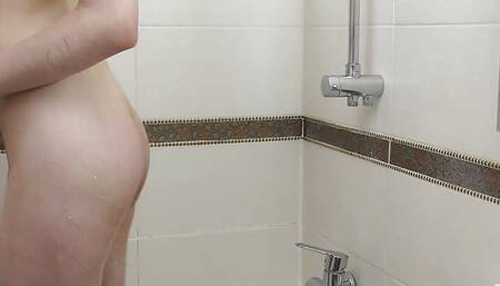 Solo brunette Vika Lita masturbates in the shower in the bathroom in 4K.