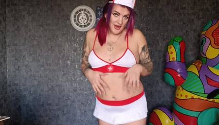 looner nurse riding on big inflatable rhino