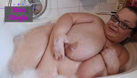 bathtub titty play with extra huge natural tits
