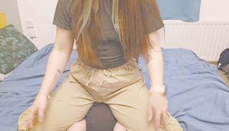 Cruel forward facesitting in cargos