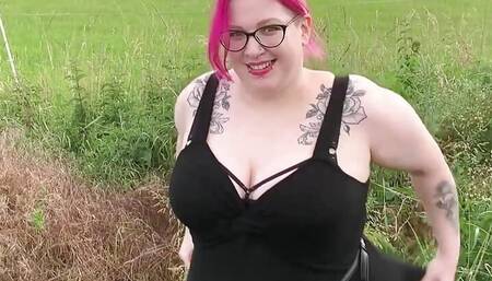 Public pissing and oee through panties! German Goth BBW Abby Strange