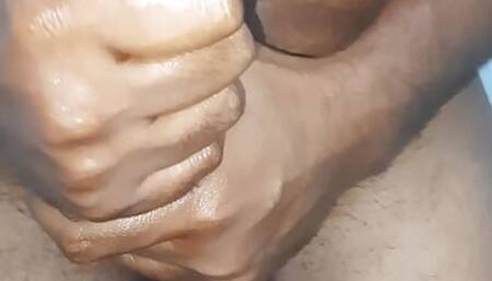 Applying oil on cock after cumshot