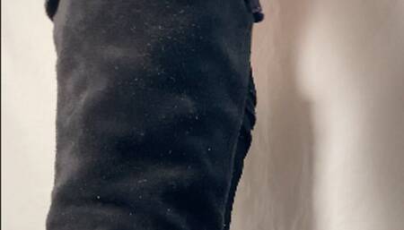 A Bootjob in velvet Boots - Shoejob and CBT with upskirt views and a cumshot filmed underglass - Bootfetish and Nylonfetish - multiedit - 4k