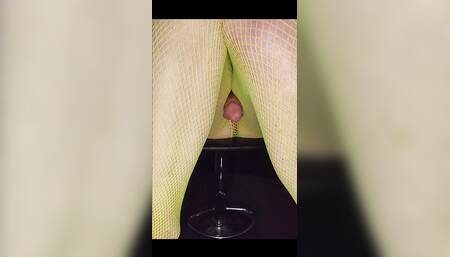 Ground View Stroking My Big She Cock and Cuming in My Green Pantyhose and Gloves