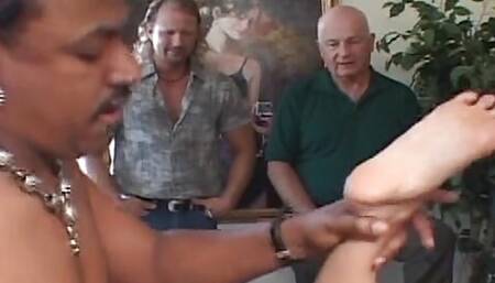 Blindfolded MILF smashed in IR threesome while hubby watch