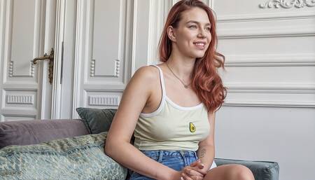 Hot redhead cannot have enough of this big fucking cock deep in her throat