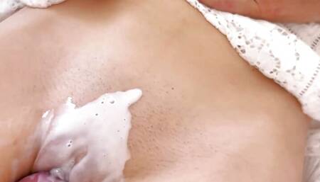 stepdaddy big cock teasing masturbate shaved horny pussy and cum