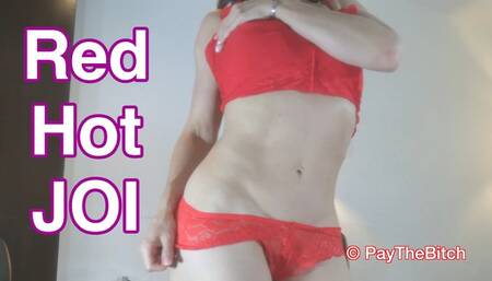 Red Hot JOI in sexy red lace sheer lingerie until you explode with cum countdown, tease, body worship, cleavage, ass