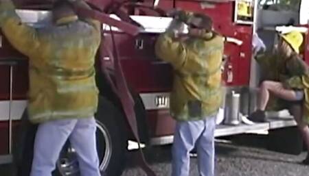 These super sexy firefighters had incredible sex next to their fire truck after cleaning it