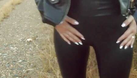 Quick Outdoor Fun Ends with a Big Cumshot on My Leather Top