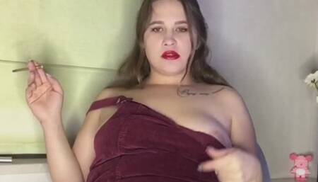 That girl again, smoking with red lips