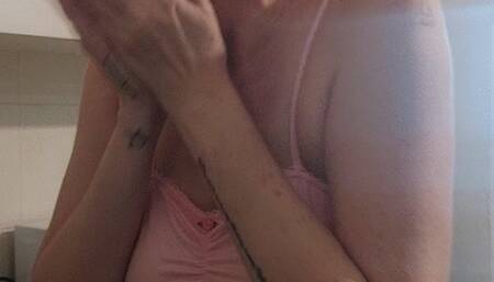 Stevie sneezes all over the kitchen