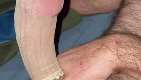 Nylon sock stroke and leak and CUM