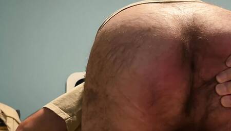 Showing off a very hairy butt, followed by masturbation