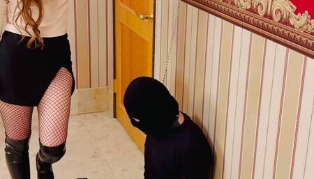 Japanese amateur video Amateur Femdom wearing boots makes M man cunnilingus with no panties and net tights