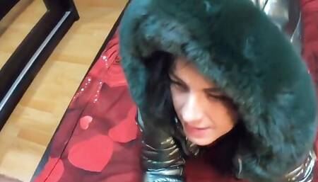 Milfycalla Ep 137 Stepmom Was Face-fucked. Cum on Shiny and Fluffy Jacket.