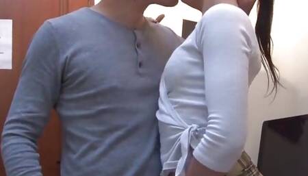 Pretty brunette student with small tits gets sodomized in her office