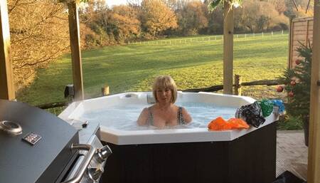 Inflatable fun in hot tub!