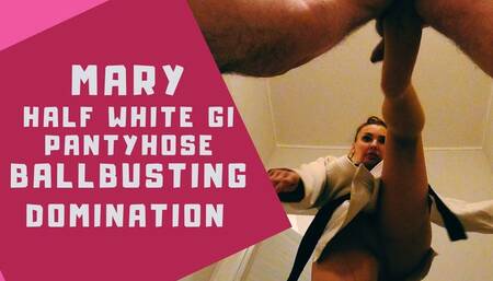 Mary half white gi pantyhose ballbusting domination
