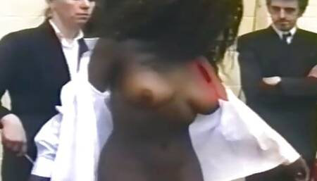 Ebony girl and her friend are whipping by her teacher