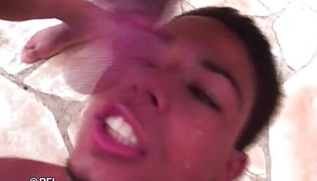 Red head pounded out by boyfriend and bi guy creating amazing sex