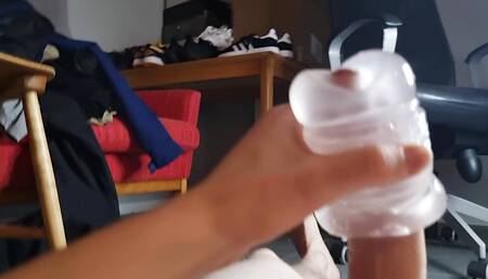 Horny guy fucking pocket pussy laying down