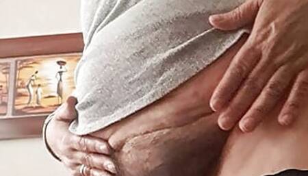 Mature milf showing her fat hairy vagina up close