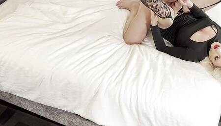 VERY HOT Blonde Crossdresser Cums from Being Fucked