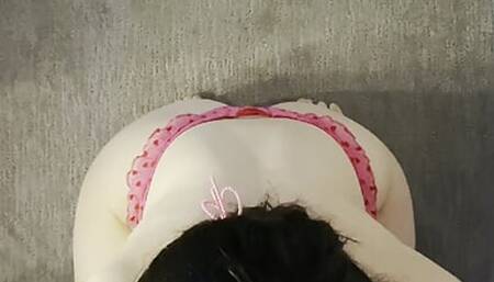 Submissive cumslut with collar takes a huge load all over her face