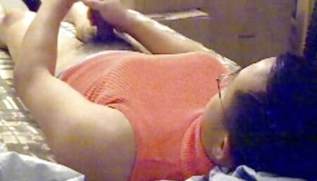 Dirty sissy crossdress slut man whore squirming crazy masturbation orgasm while wearing girlfriend's bra shirt and sweater