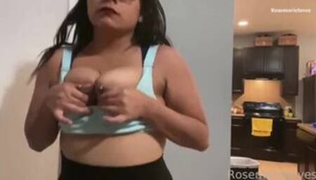 Mommy’s milky tits bounce and squeezed on treadmill lactation