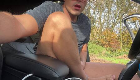 German Twink Boy Jerks off and Cums Hot in the Car