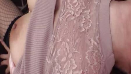 Dirty Chiikoko taunts with her ginormous tits and undies in strenuous romp scene.