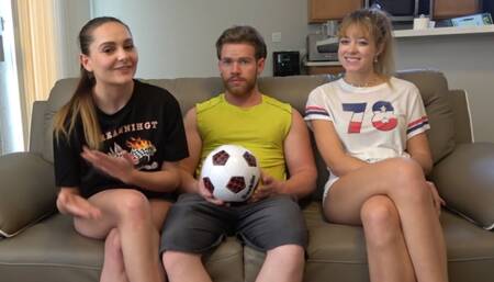 A lucky guy gets both girls to suck him off in the pool in the backyard