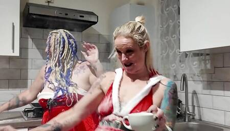 Mrs Clause and Her Elves Have a Messy Kitchen Orgy