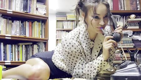 Librarian Monika Fox Hard Fucked Her Ass with Telephone Handset & Big Dildo with Prolapse & Squirt