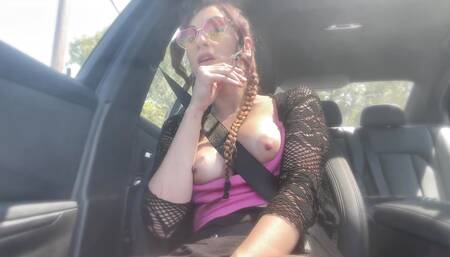 Sexy Car Ride with Italian Milf Artemisia Love showing her bug tits and big nipples