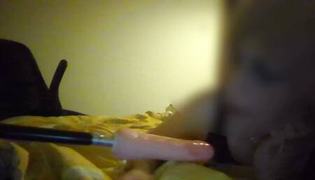 Horny bi sissy sucking dildo