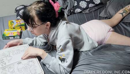 Samara: Thick Diaper, Coloring on Bed