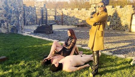 Extreme CFNM CBT in cold weather - Mistress Zeida and Dame Luciferia - Ball stomping