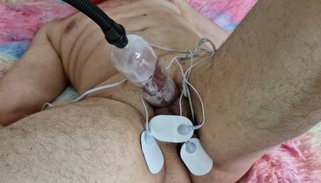 CBT. BDSM femdom. Dominatrix Nika pumps slave's dick until it hurts and plays with electricity with his balls.