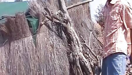 Superb ebony German slut fucked while being tied up