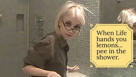 Rainie Mae pees in the shower