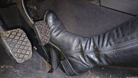 Revving BMW e46 in Black Leather Boots