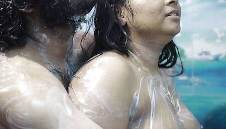 Step sister bath and sex with step brother part 2, Vaishnavy and Sharun Raj hot bath romance, Mallu couple hot bath sex