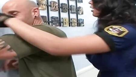 Police Woman Gives a Suspect Awesome Blowjobs and Gives Him a Tit Fuck as Well